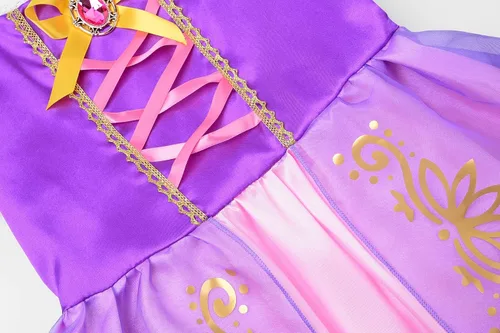 Vista 4 de Uplus ME Disfraz de princesa para niñas, manga abombada, color morado, disfraz de Halloween para fiestas