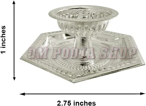 Vista 3 de Religious Pure Silver Deepam (3 pulgadas) - Lámpara Ghee Dipam