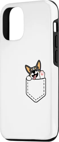 Vista 2 de iPhone 15 Funny Peeking Tricolor Corgi dentro del bolsillo para el caso del dueño del perro