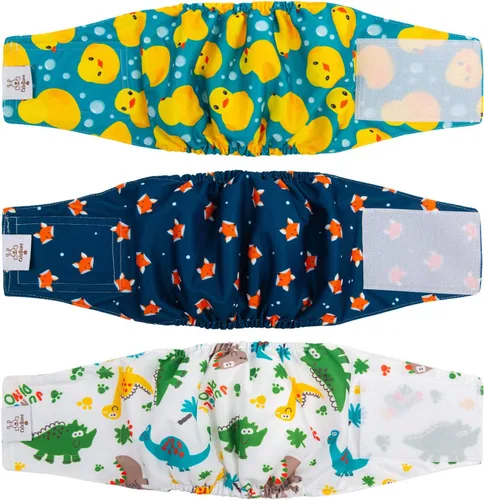 Vista 42 de CuteBone - Pañales lavables para perro macho, banda abdominal, paquete de 3 unidades, color negro, modelo DM54XS