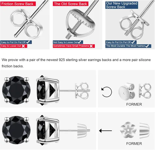 Vista 5 de Moissanite Stud Earrings Screw Back 3-10mm 0.2ct-8.0ct 18K White Yellow Rose Gold Plated S925 Sterling Silver Round Cut D Color VVS1 Lab Created