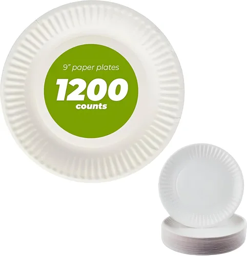 Vista 11 de Concession Essentials Plato de papel, 9" blanco sin recubrimiento 100ct