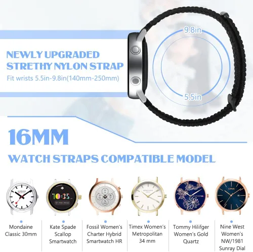 Vista 2 de YCHDDER Correa deportiva de nailon transpirable de liberación rápida para hombres y mujeres, ancho de reloj 0.630 in, 0.709 in, 0.787 in, 0.866 in