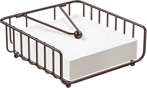 Vista 9 de Paquete de 2 servilleteros para mesa con brazo pesado, servilleteros planos de metal para servilletas de papel, dispensador de servilletas al aire