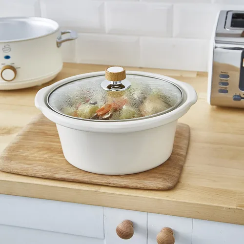 Vista 7 de Salton Swan - Olla de cocción lenta estilo nórdico con olla de cerámica extraíble, 3.5 litros (algodón blanco)