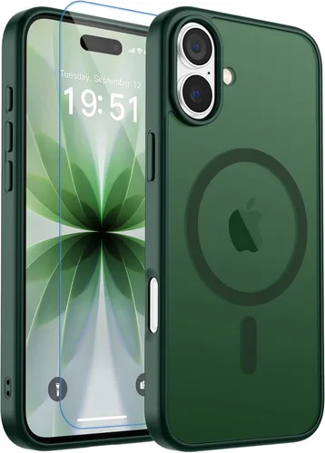 Vista 388 de zapica Funda magnética para iPhone Air, con protector de pantalla de vidrio templado, compatible con MagSafe, translúcida mate, a prueba de golpes