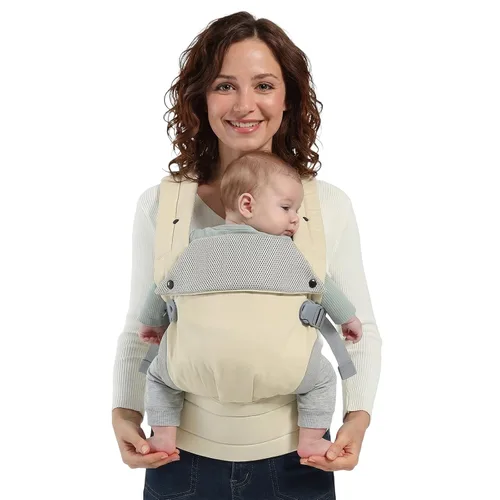 Vista 12 de MISSWISDOM Portabebés para recién nacidos a niños pequeños, portabebés ajustable, portabebés, portabebés canguro con correas de hombro anchas, beige