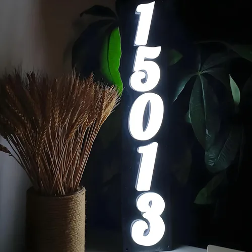 Vista 8 de Números de casa personalizados con cable y energía solar iluminados en 3D, luces LED verticales, horizontales y modernas, placa de dirección