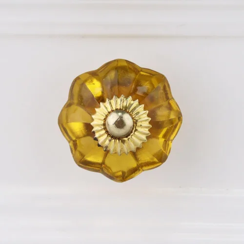 Vista 49 de Indian Shelf Paquete de 6 manijas de cristal vintage con flores de caléndula ámbar y diseño elegante para cajones