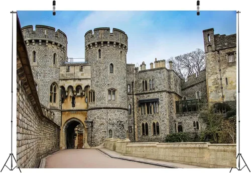 Vista 4 de BELECO Telón de fondo de fotografía del castillo de Windsor de 7 x 5 pies, puerta normanda, vista de la torre del palacio del Reino Unido, vista