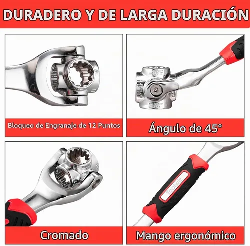Vista 8 de Toolwiz Llave universal 52 en 1 ajustable multifuncional con cabeza giratoria de 360 grados, para quitar tornillos, tuercas, sujetadores