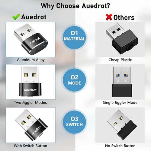 Vista 6 de Mouse USB con botón de interruptor de movimiento, agitador de mouse automático mini con 2 modos de movimiento, sin necesidad de controladores, plug