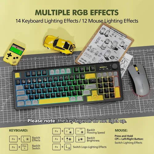 Vista 4 de Combo de teclado y mouse inalámbricos cremoso con teclado numérico para computadora de escritorio, Mac, iPad, Bluetooth/2.4 ghz/recargable