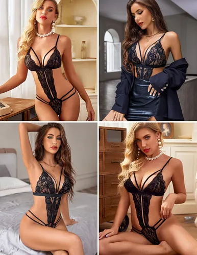 Vista 4 de Avidlove body, lencería de una pieza para mujer, con cuello en V profundo, babydoll, ropa