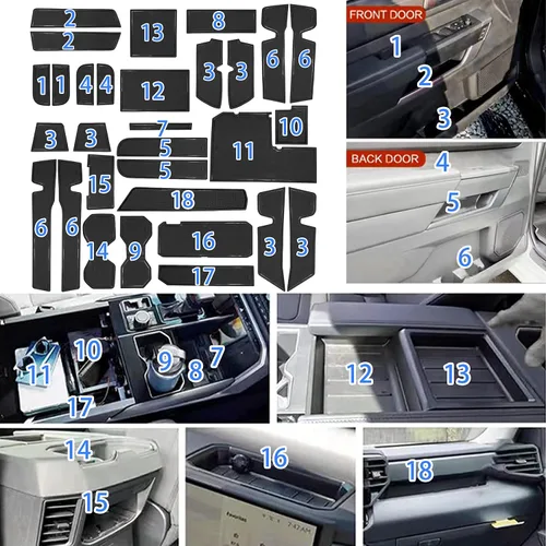 Vista 6 de Forro personalizado para accesorios Toyota Tundra 2022 2023 2024 2025 2026, insertos para portavasos, alfombrillas para consola central