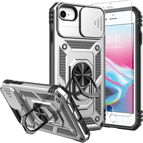 Vista 8 de Funda para iPhone SE 2022/3rd/2020 8/7, con protector de pantalla y funda para cámara, [grado militar] de 16 pies. Funda protectora a prueba de Azul