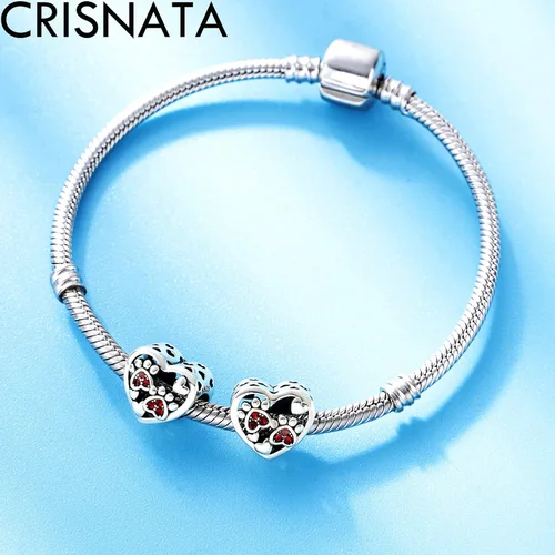 Vista 3 de CRISNATA Dijes con estampado de patas de cachorro con cristal Brithstone, plata de ley 925, cuentas de corazón con estampado de patas, se adapta a