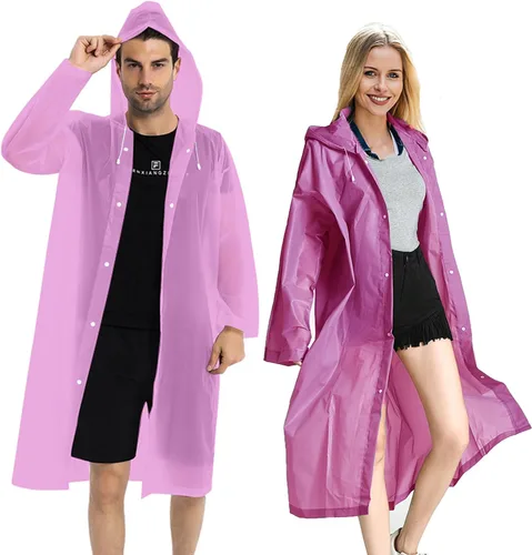 Vista 35 de Abrigos de lluvia (paquete de 2) – Ponchos de lluvia reutilizables de EVA para adultos, chaquetas impermeables para hombres y mujeres