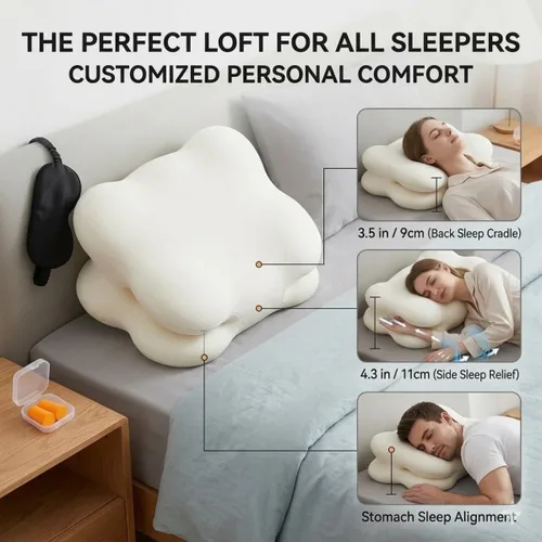 Vista 4 de Cloud Pillow for Sleep, Memory Foam Cervical Pillow for Pain Relief Sleeping, Ergonomic Cervical Pillow with Replacement Pillowcase, Breathable Dark