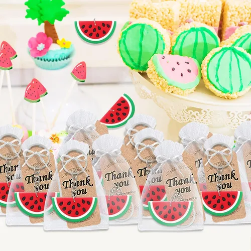 Vista 5 de CiciBear Paquete de 40 llaveros con temática de sandía para invitados, fiesta de verano, baby shower, fiesta escolar, cumpleaños de niños