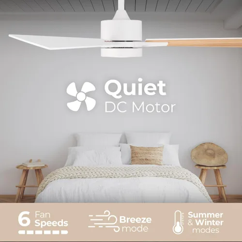 Vista 7 de Madera - Ventilador de techo inteligente de 52 pulgadas y 3 aspas para interiores o exteriores, 2700K-6000K CCT de rango sintonizable, kit de luz