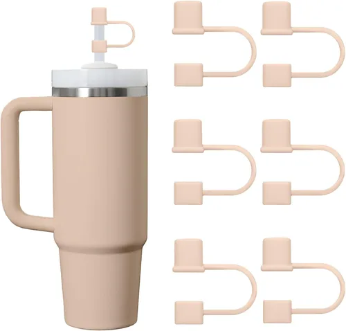 Vista 14 de 6 piezas de cubiertas de pajita de silicona con tapa compatible con vaso Stanley de 30-40 oz con mango, tapa de 10 mm, cubiertas de pajita a prueba