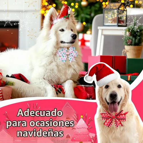 Vista 6 de Talltalk 40 collares navideños para perros, gatos, pajaritas, color rosa Collares de Navidad para perros, corbatas ajustables para mascotas, árbol