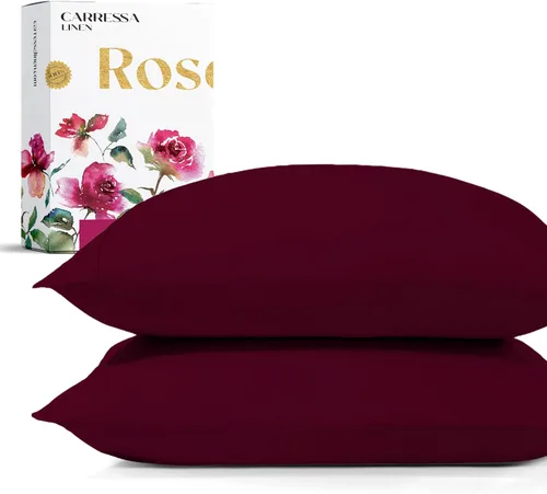 Vista 13 de Carressa Linen Juego de 2 fundas de almohada 100% algodón egipcio, tamaño estándar, lujosas fundas de almohada de algodón de la serie 1200
