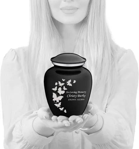 Vista 11 de Geturns Embrace Pequeñas Urnas Personalizadas de Mariposa para Cremación de Cenizas Humanas Urnas Funerarias Negras para Hombres y Mujeres 20 kg