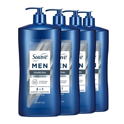 Vista 11 de Suave Men Champú 3 en 1 de limpieza profunda, acondicionador y gel de baño con polvo de carbón, desintoxica y limpia el cabello y la piel, elimina