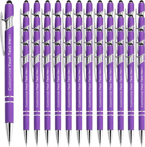 Vista 55 de Aolun Bolígrafo personalizado, bolígrafo grabado personalizado con lápiz capacitivo, 12 unidades, metal suave al tacto, introduce el nombre, Naranja