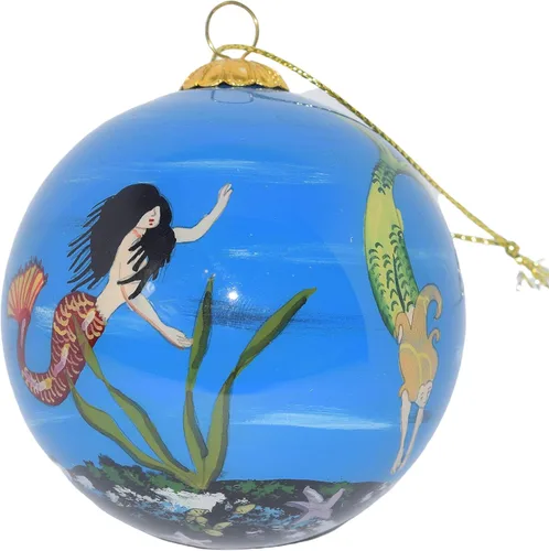 Vista 4 de Adorno navideño de vidrio soplado Sillas de playa Florida Pintado a mano en el interior Arte original Incluye caja de regalo