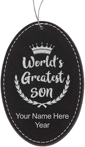 Vista 7 de LaserGram Personalized Christmas Ornament, World's Greatest Son, Faux Leather, Custom Laser Engraved Gift Idea (Oval Shape, Black with Gold)