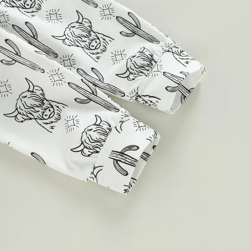 Vista 6 de Ropa occidental para bebé recién nacido, sudadera con estampado de vaca, sudadera y pantalones deportivos, conjunto de ropa para otoño e invierno