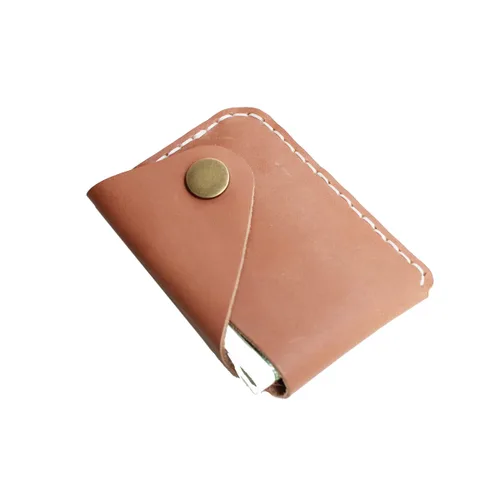 Vista 5 de Handmade Minimalist reclaimed leather Card Case Wallet Simple Thin and Large Capacity Front Pocket Card Holder (Light Brown)