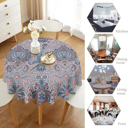 Vista 246 de Mantel Floral Retro de Pájaros, Diseño Original Bohemio William Morris Estampado Cubierta de Mesa para Hogar Picnic Fiesta Comedor Cocina William