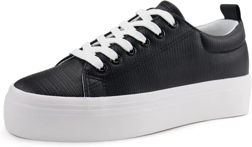Vista 11 de JABASIC Zapatillas de plataforma con cordones para mujer, zapatillas casuales cómodas de moda para caminar Todo blanco