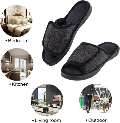 Vista 6 de DL Pantuflas ajustables de espuma viscoelástica para hombre, con punta abierta, cómodas para interiores y exteriores, acogedoras y transpirables