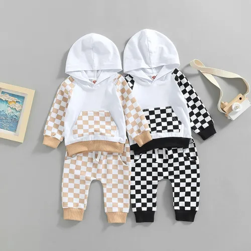 Vista 2 de Karesoull Conjunto de ropa para niños pequeños, sudadera de retazos, manga larga, pantalones lisos, para otoño e invierno