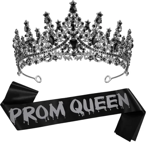 Vista 8 de Lyrow 2 Pcs Prom Crowns and Sashes Corpse Cosplay Set Spooky Queen Zombie Set Headwear for Party