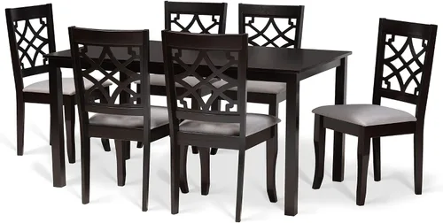 Vista 9 de Baxton Studio Mael - Juego de 2 sillas de comedor y sillas de comedor tapizadas de tela gris y acabado marrón oscuro de madera