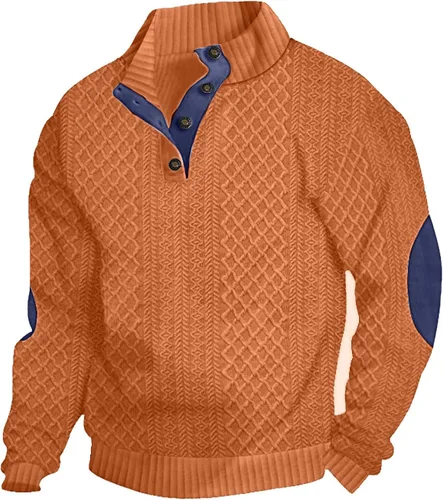 Vista 12 de Suéter de manga larga para hombre, casual, con botones de un cuarto, con cuello alto, sudadera con capucha