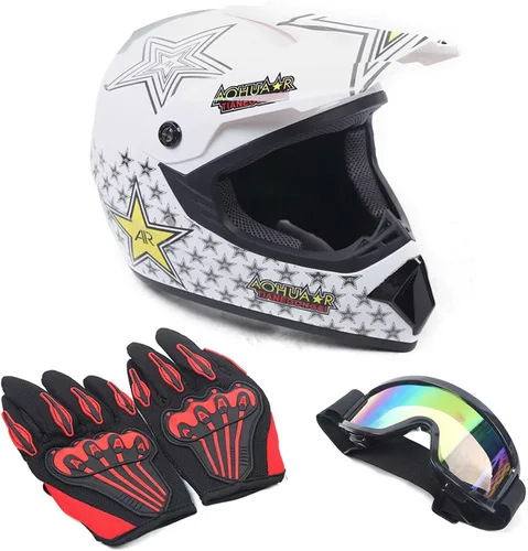 Vista 10 de Casco de motocross de seguridad para niños y jóvenes, casco de motocross ABS, transpirable, unisex, con gafas y guantes DOT, motocross, cuatrimoto