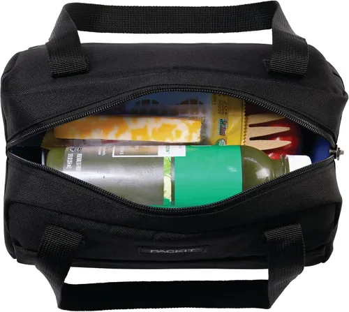 Vista 6 de PackIt® Lonchera Hampton congelable, color negro, fabricada con tecnología ECOFREEZE®, plegable, reutilizable, cierre de cremallera con bolsillo