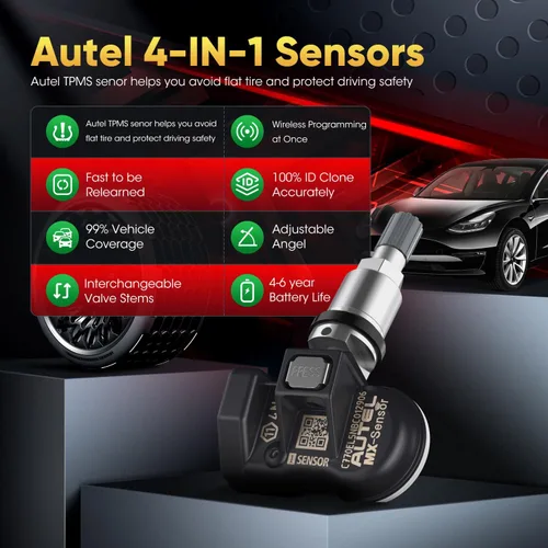 Vista 2 de Autel Juego de 4 Sensores TPMS, MX-Sensor 2 en 1 315MHz + 433MHz de Inserción TPMS Sensor Universal Programable, Nivel OE 100% Clonable por Autel
