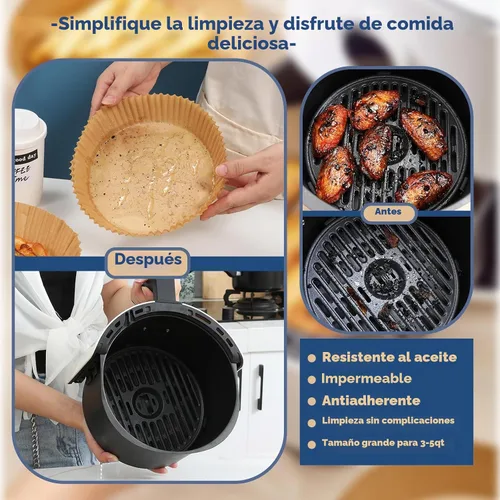 Vista 5 de 100 piezas de forros de papel desechables para freidora de aire, aptos para freidoras de aire de 3-5QT, papel de pergamino antiadherente, papel