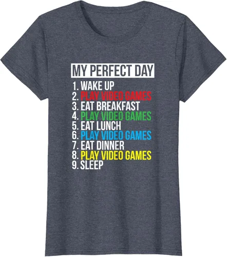 Vista 50 de My Perfect Day" - Camiseta negra de ajuste clásico, cuello redondo, manga corta, poliéster y algodón, Negro