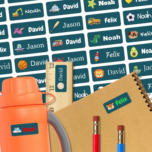 Vista 16 de 128 etiquetas adhesivas de nombre personalizadas para guardería, etiquetas de nombre impermeables personalizadas para niños, suministros escolares