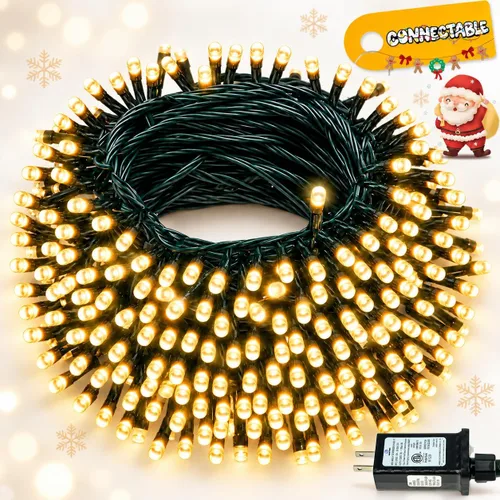 Vista 28 de Luces de cadena navideñas conectables de 240 LED de 88 pies, 13 modos, para interiores y exteriores, cable verde extensible, luces de árbol