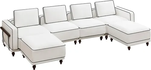 Vista 15 de Sofá biplaza modular de 80 pulgadas, sofá modular Cloud con reposabrazos y patas de madera, cómodo sofá tapizado de 2 plazas para sala de estar